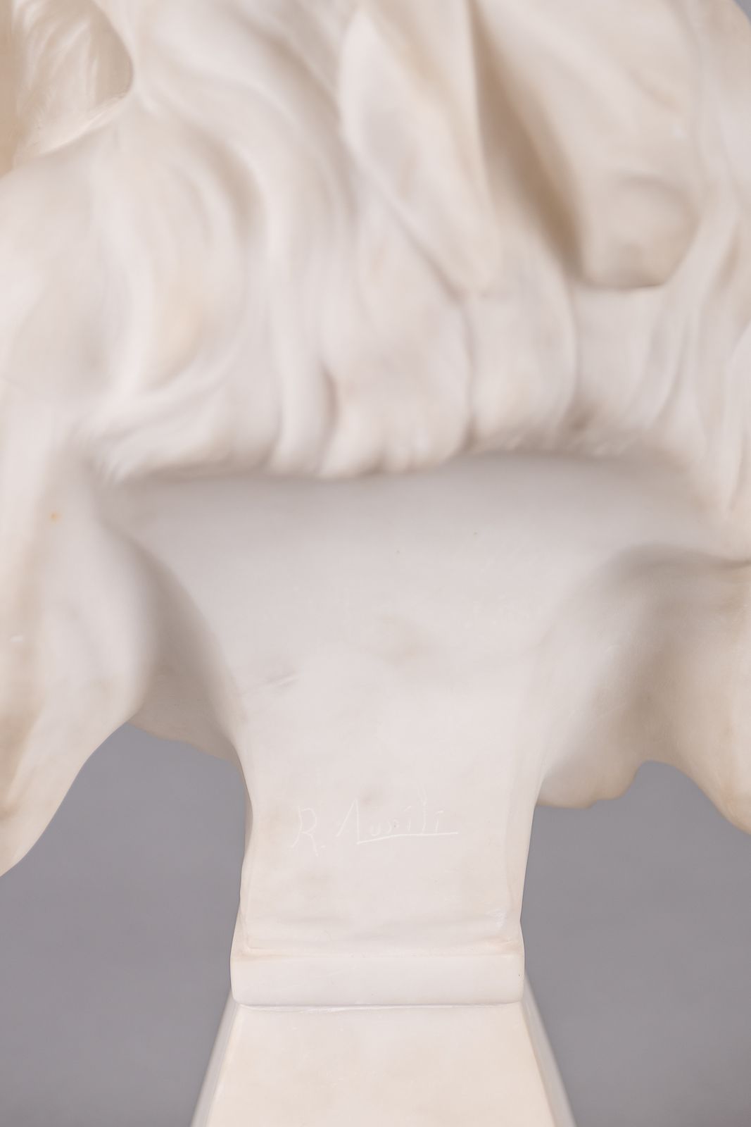 Art A Large French Carved Alabaster Sculpture Of A Female Playing A Lyre. Titled Mignon Signed R.Lusili photo