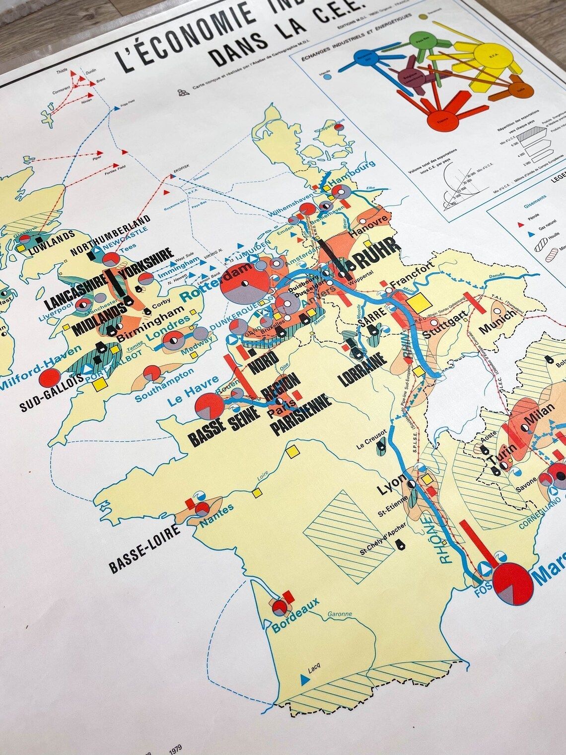 Vintage School Map Agriculture In The C.E.E / Industrial Economy In The C.E.E Mdi Year 1979 ~ Old Geography Map photo Art
