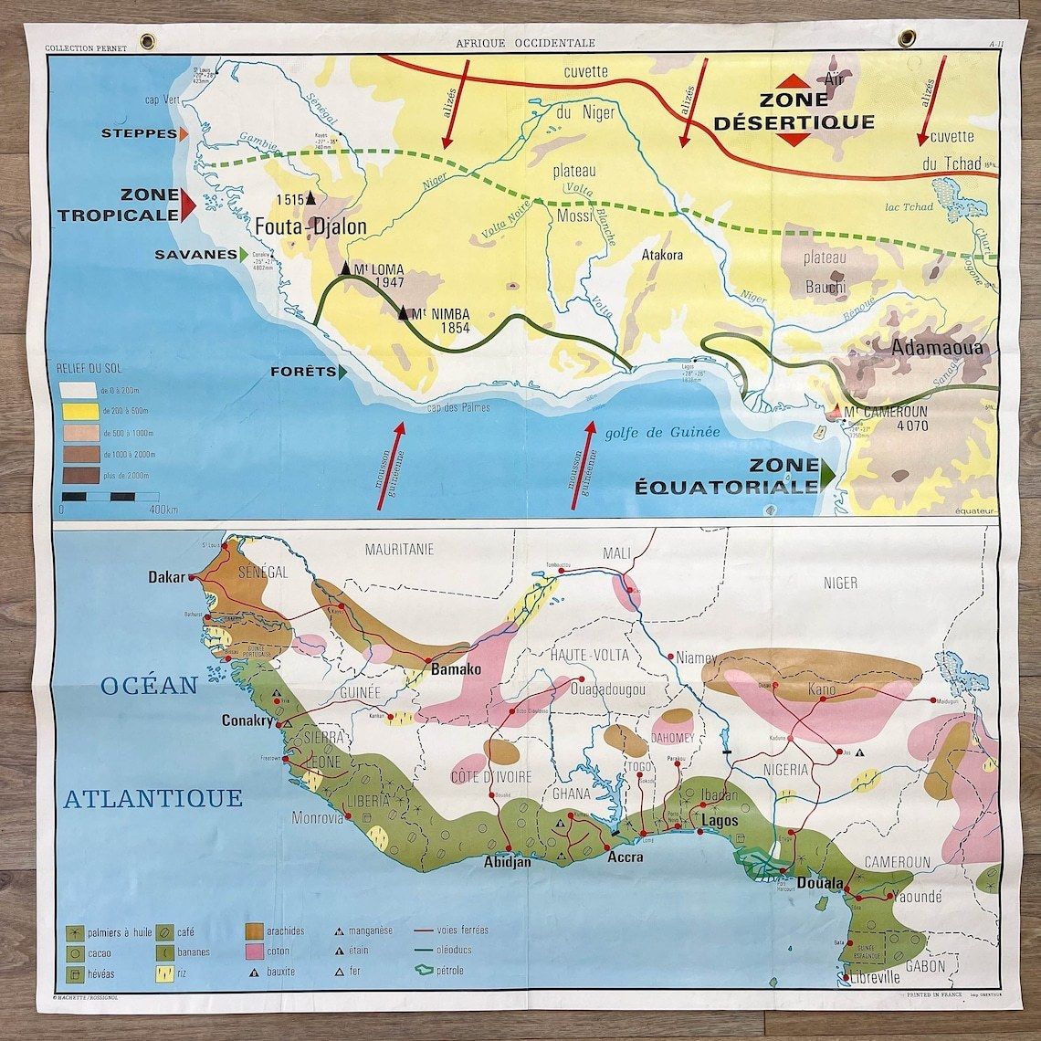 Vintage West Africa School Map / Sahara Hachette Rossignol ~ Geography Map ~ Wall Decoration