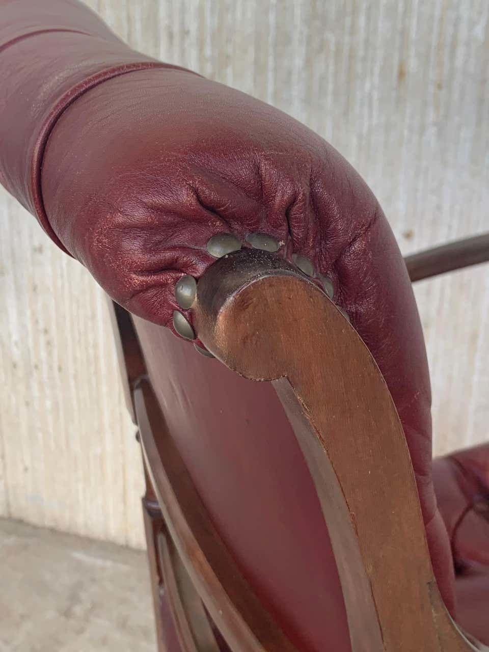 photo for sale Set Of Ten Restored Vintage Chesterfield Hardwood Red Leather Dining Armchairs