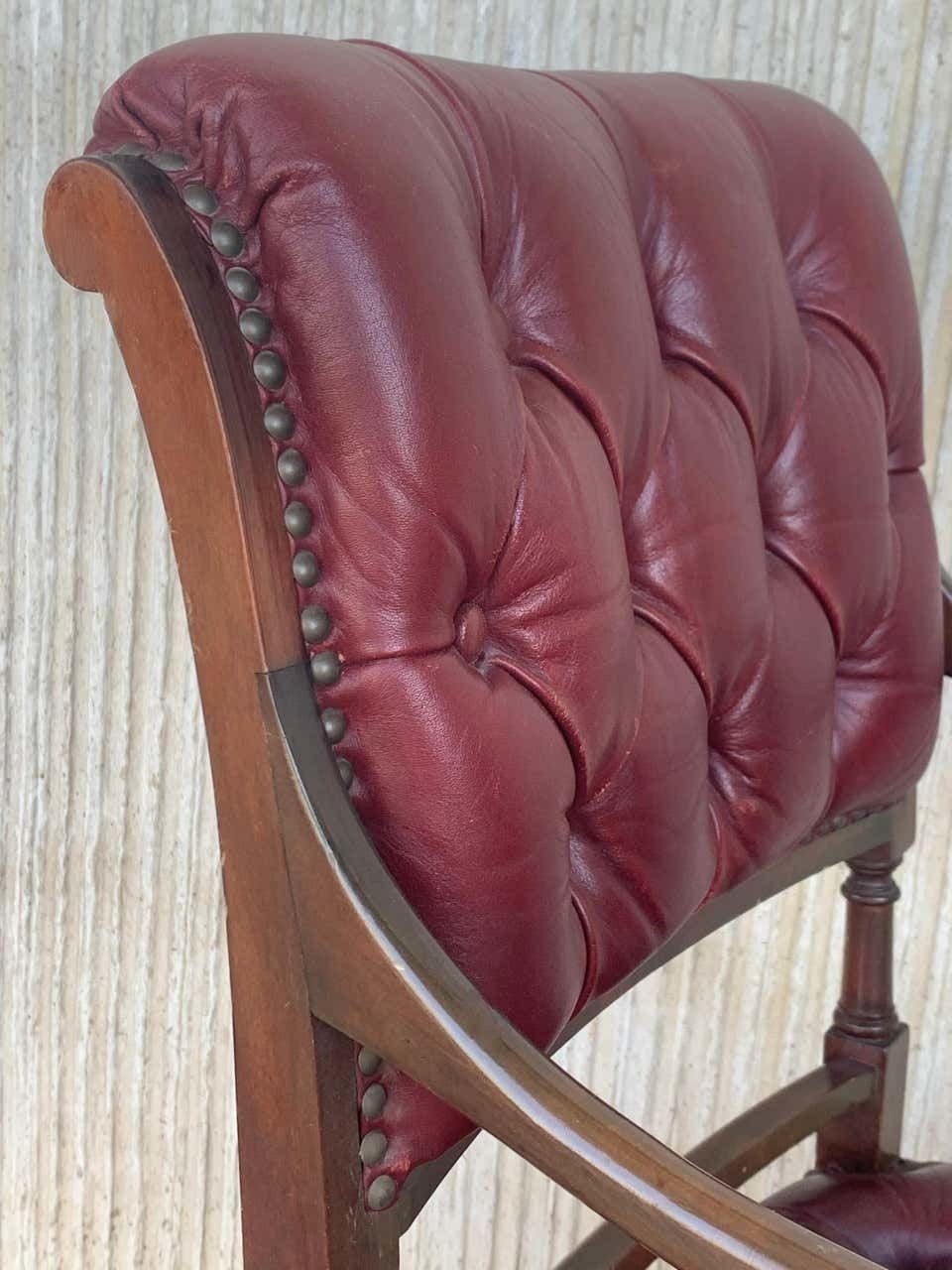 Furniture Set Of Ten Restored Vintage Chesterfield Hardwood Red Leather Dining Armchairs photo