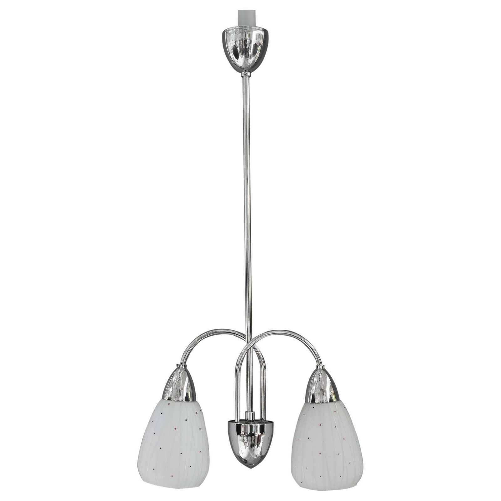 Nickel Pendant With Original Glass Shades Vienna Around 1950s