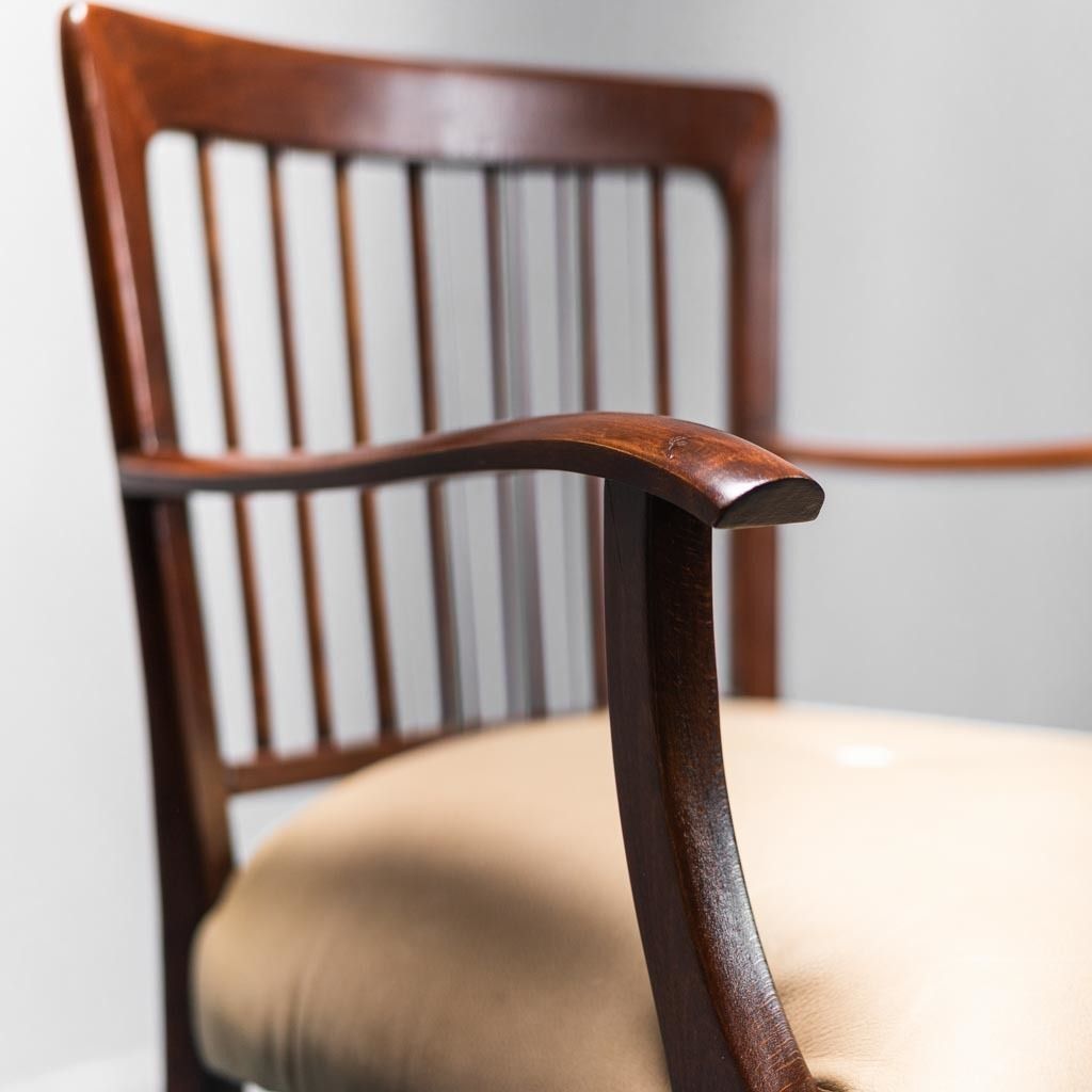 Set Of 3 Office Chairs Wood Leather 1950s Vintage Modern photo for sale