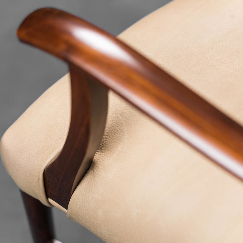 Furniture Set Of 3 Office Chairs Wood Leather 1950s Vintage Modern photo