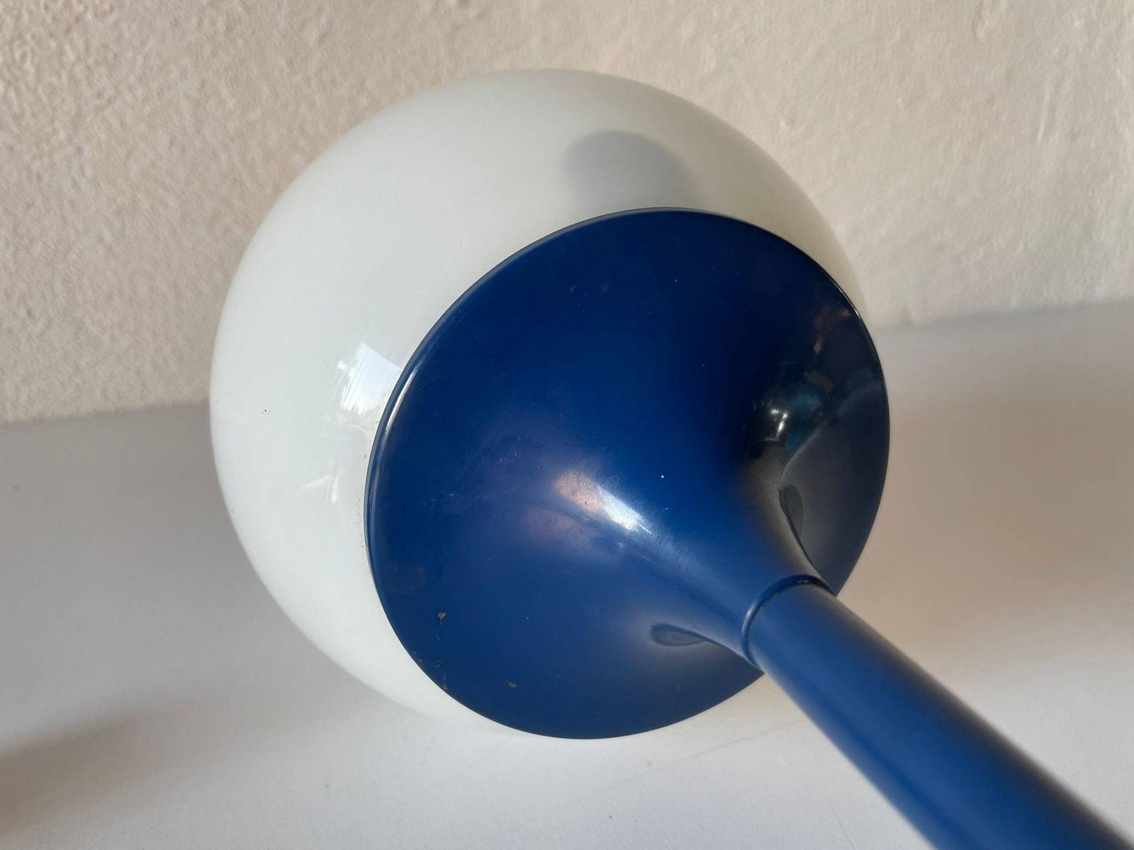 photo furniture Very Rare Orange Dark Blue Long Metal Body And Glass Pair Of Sconces By Reggiani, 1970s, Italy