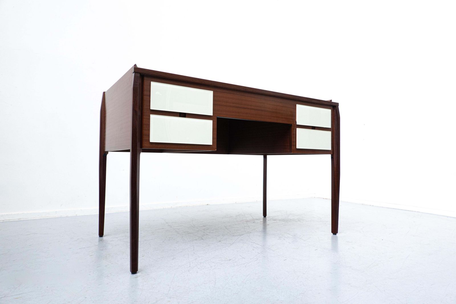Mid Century Modern Italian Desk, Wood And Glass, 1950s photo furniture