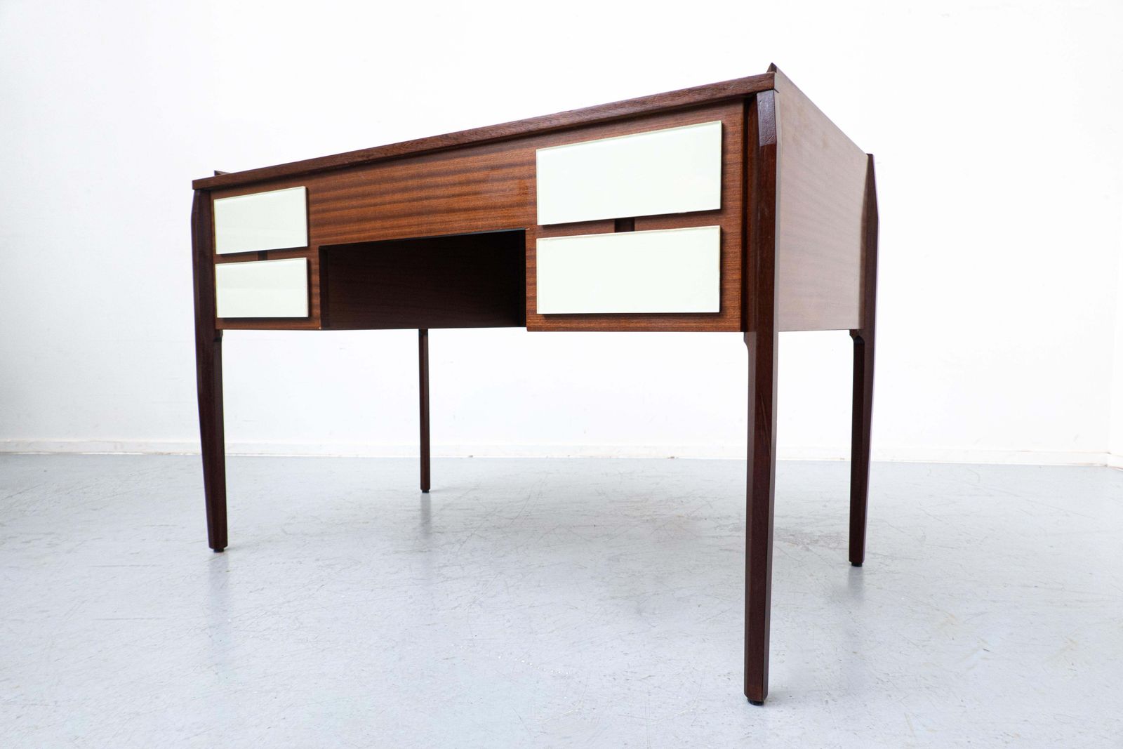 Furniture Mid Century Modern Italian Desk, Wood And Glass, 1950s photo