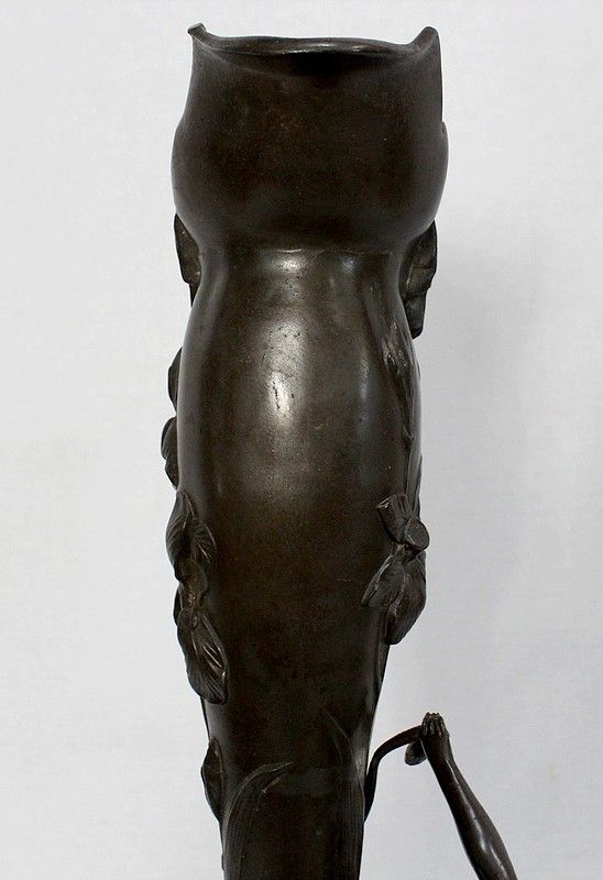 photo vintage Top Pewter Vase, Young Woman Picking A Water Lily, Signed P. Jean, Art Nouveau, Early 20th Century
