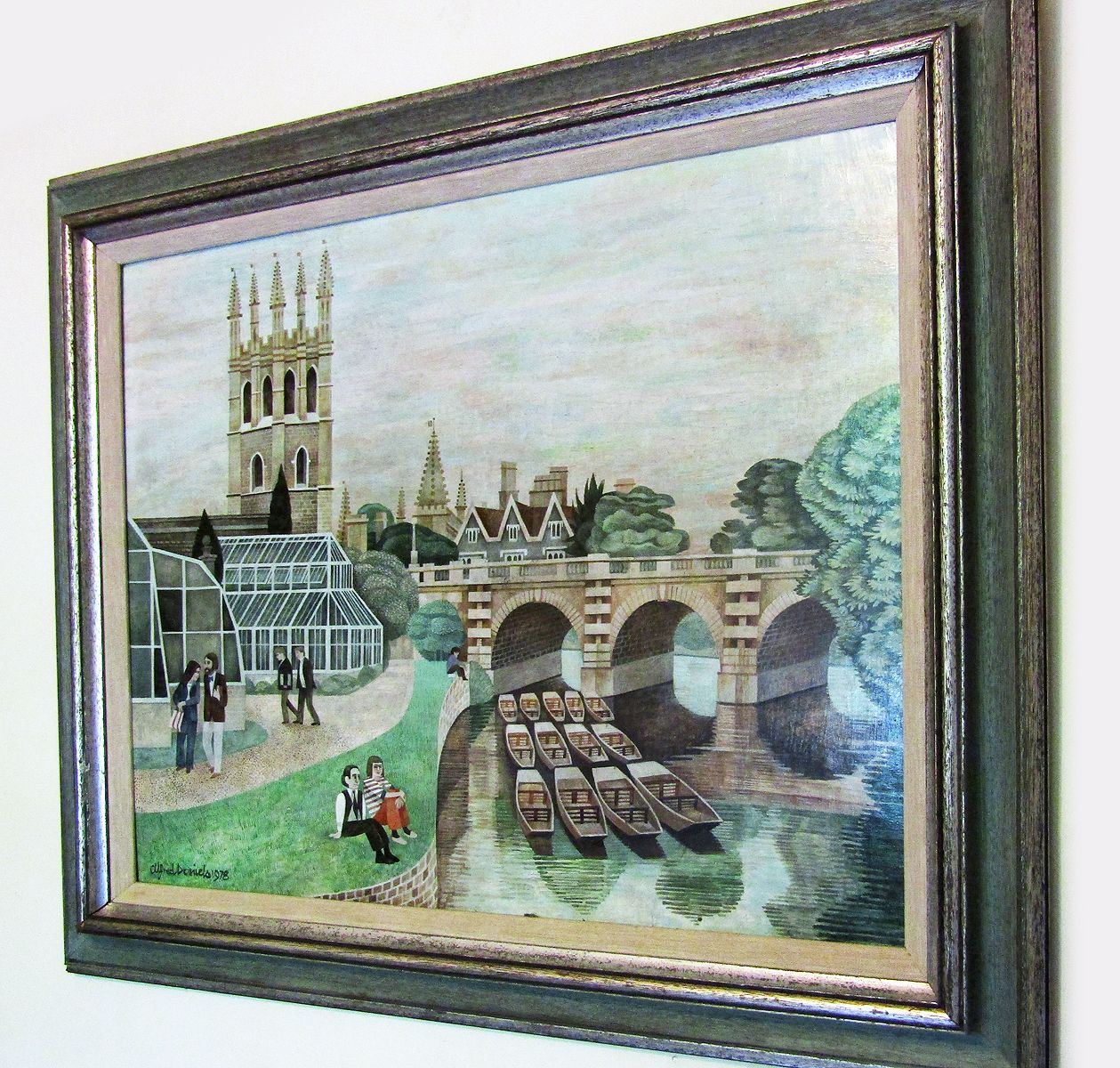 Large 1978 Acrylic On Board "Magdalen College, Oxford" By Alfred Daniels Rba photo Art