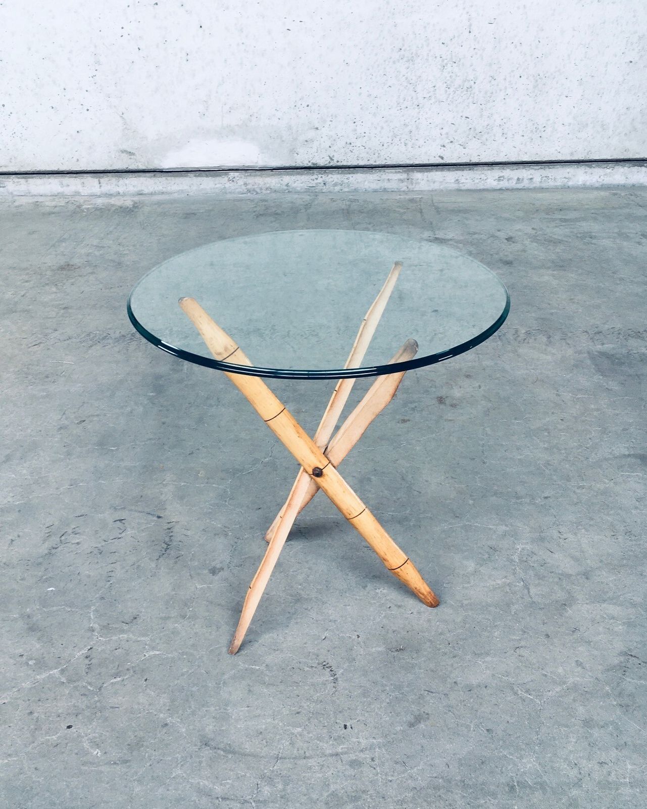 1970's Design Faux Bamboo Folding Tripod Side Table