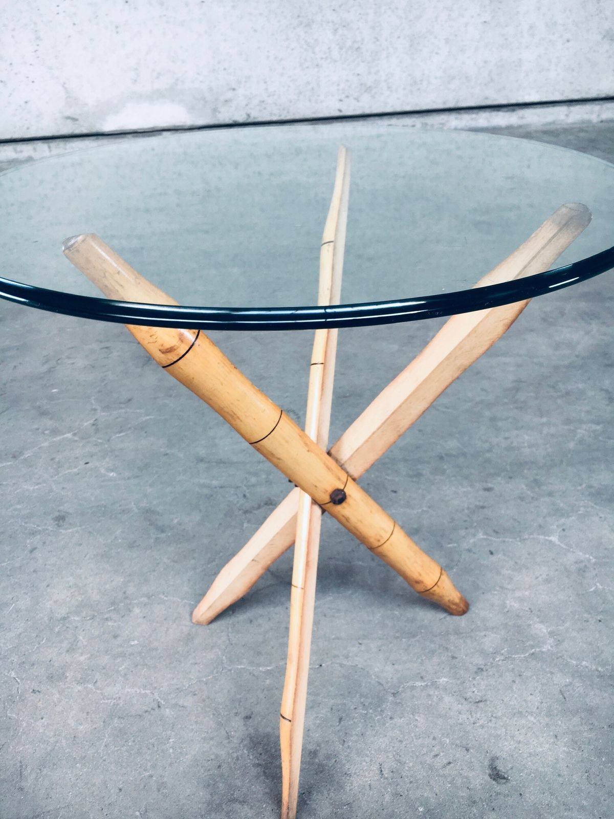 1970's Design Faux Bamboo Folding Tripod Side Table photo vintage