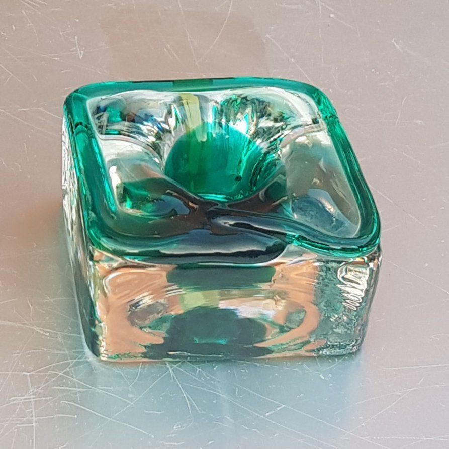 Emerald Green And Clear Glass Block Vase And Candle Holder, 1970s, Set Of 2 photo furniture