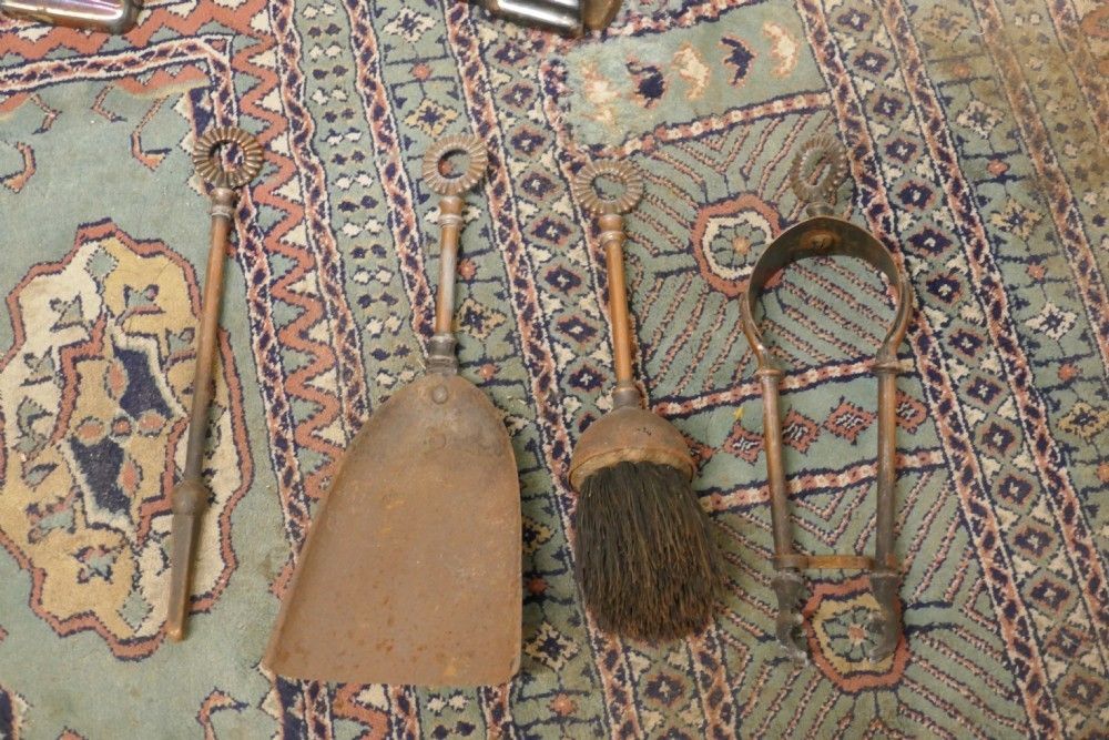 1930's Enamelled Knight Fireside Companion Set And Matching Fender photo for sale