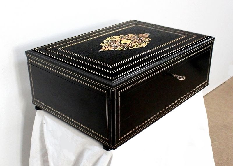 Travel Writing Case In Blackened Wood And Inlays, Napoleon III Period, Mid 19th Century photo for sale