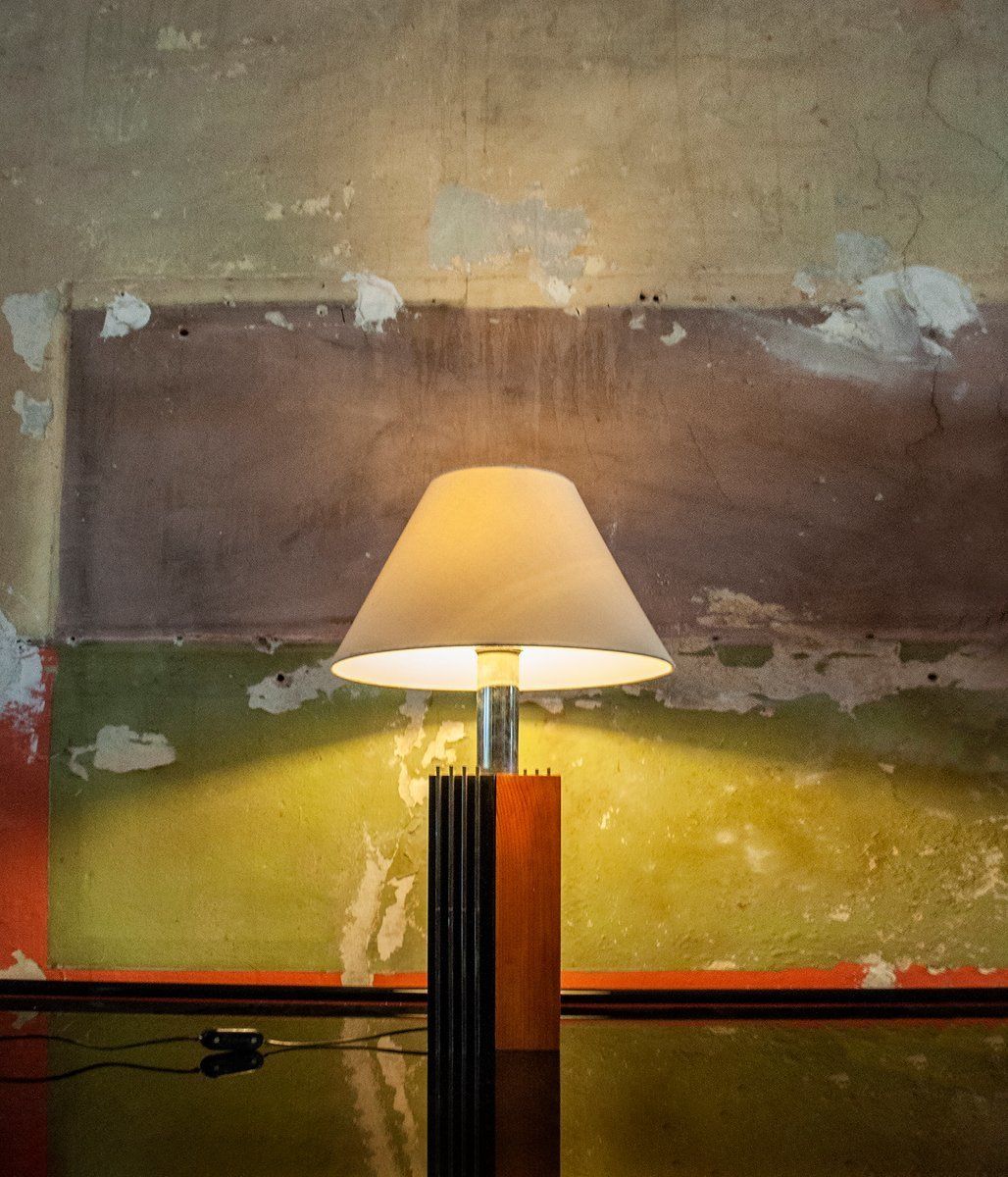 Italian Table Lamp In Wood And Steel, 1970s photo furniture