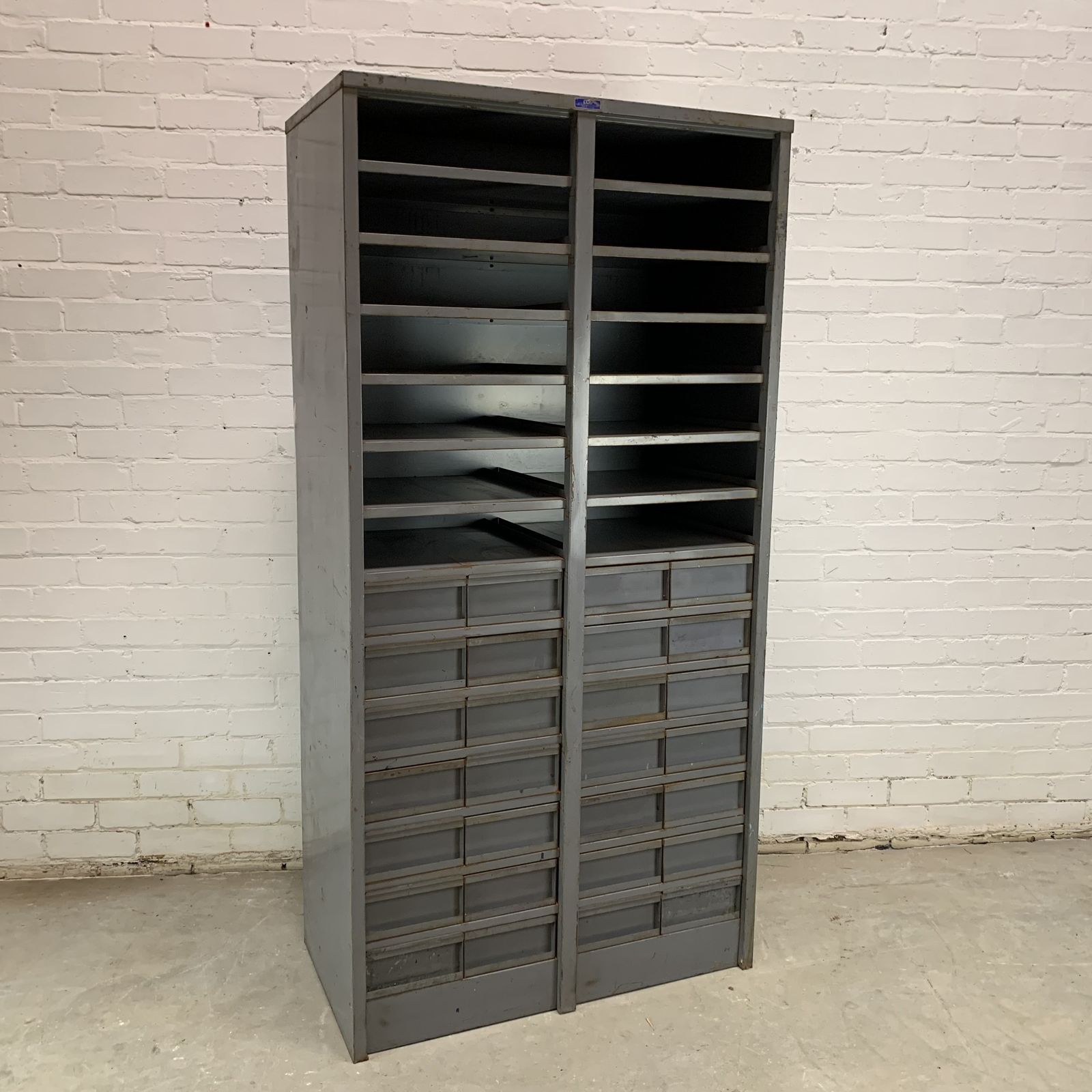 Tall Vintage Industrial Workshop Drawers And Shelving Unit