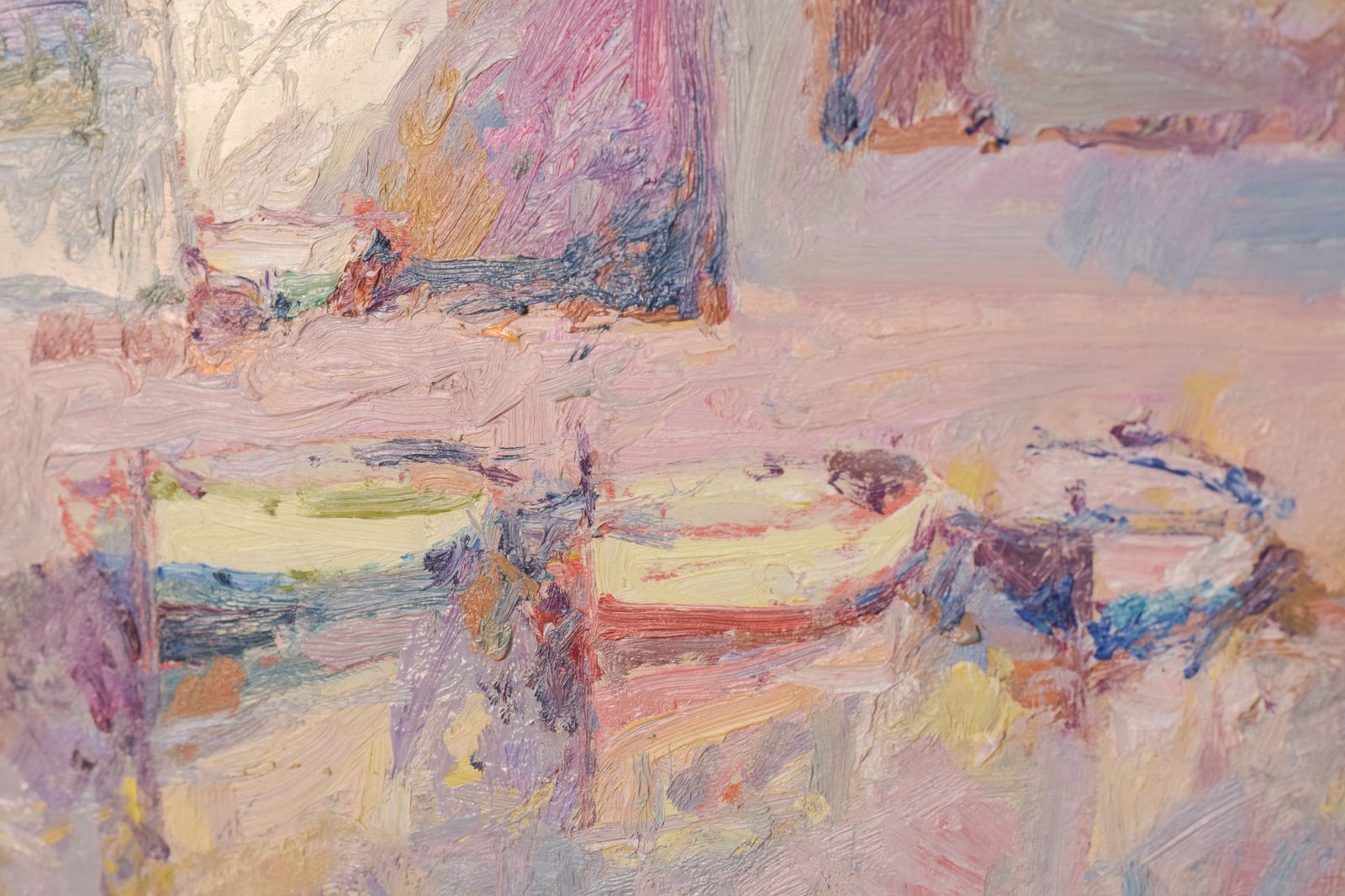 Post Impressionist Oil Painting Of Fishing Boats photo vintage