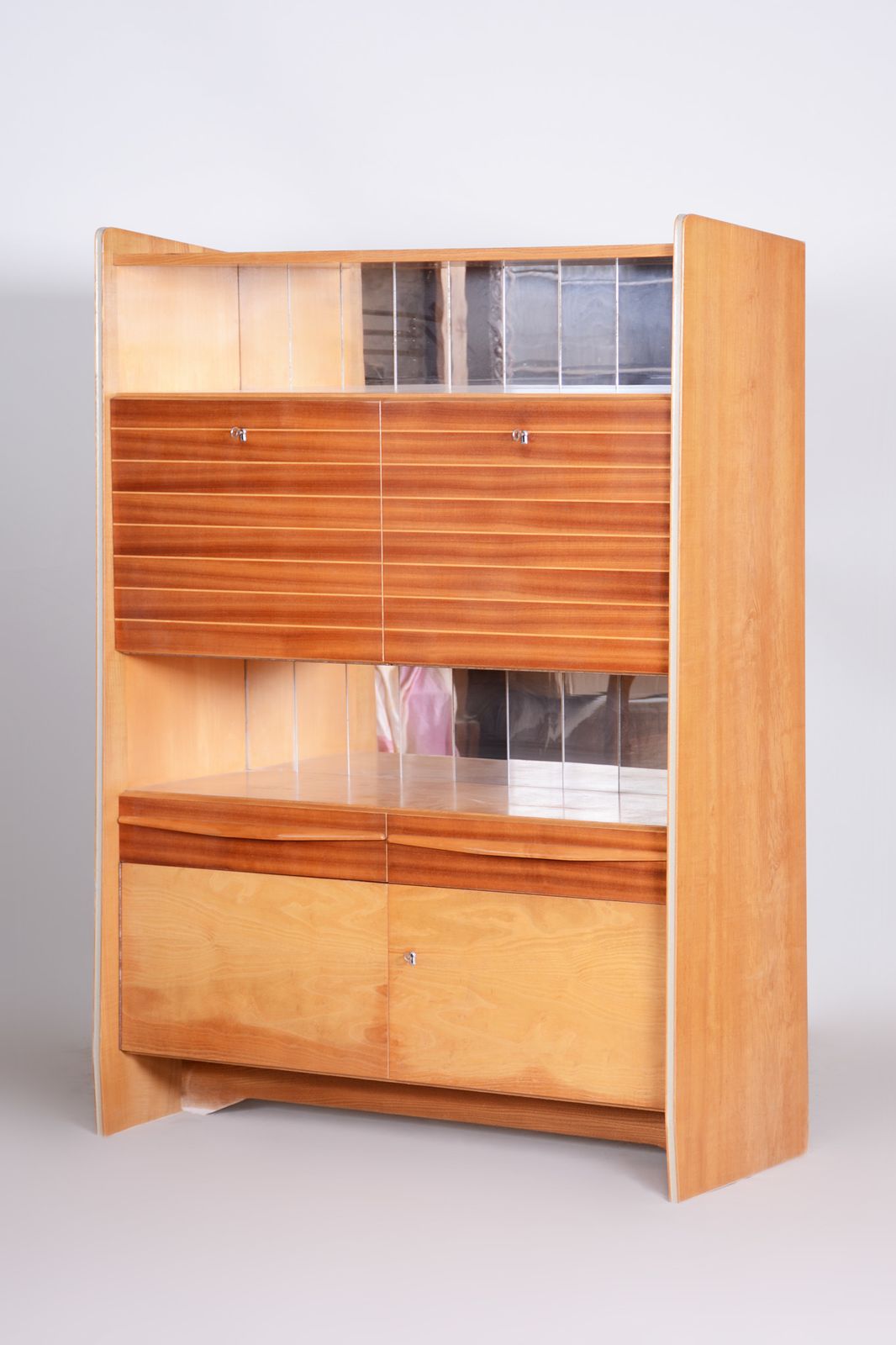 Czech Oak Mid Century Sideboard, 1950s, Well Preserved, Ash And Mahogany