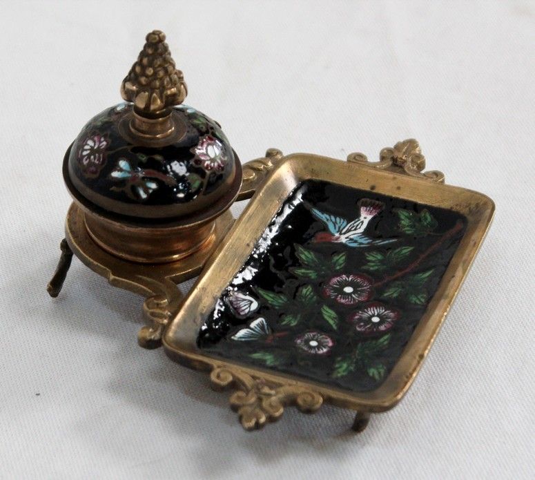 Small Inkwell In Bronze And Enamels, Napoleon III Period   19th Century photo Home Decor