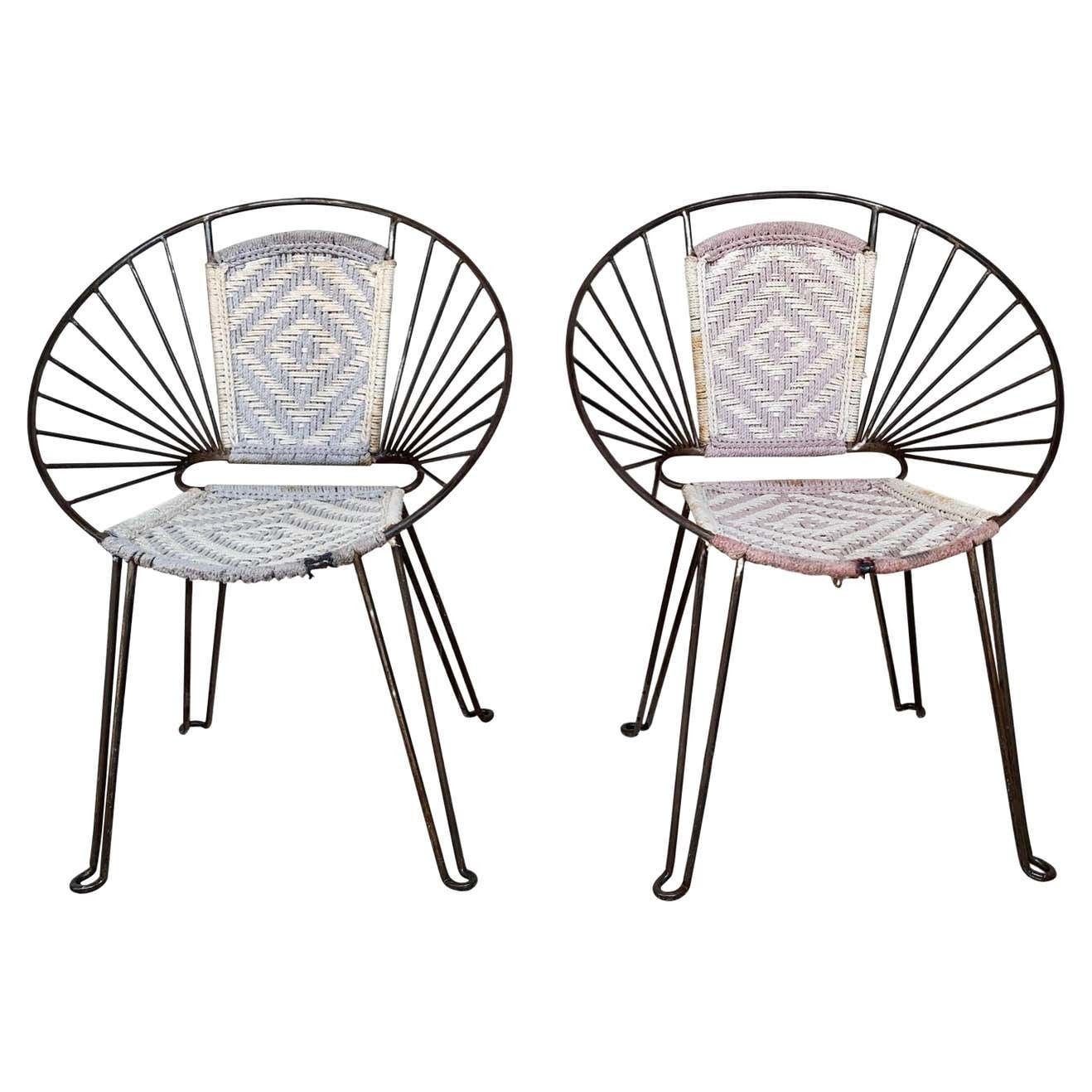 Pair Mid Century Hoop Chairs With Caned Seat And Back