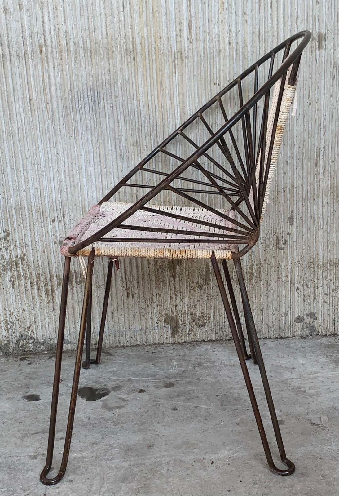 photo for sale Pair Mid Century Hoop Chairs With Caned Seat And Back