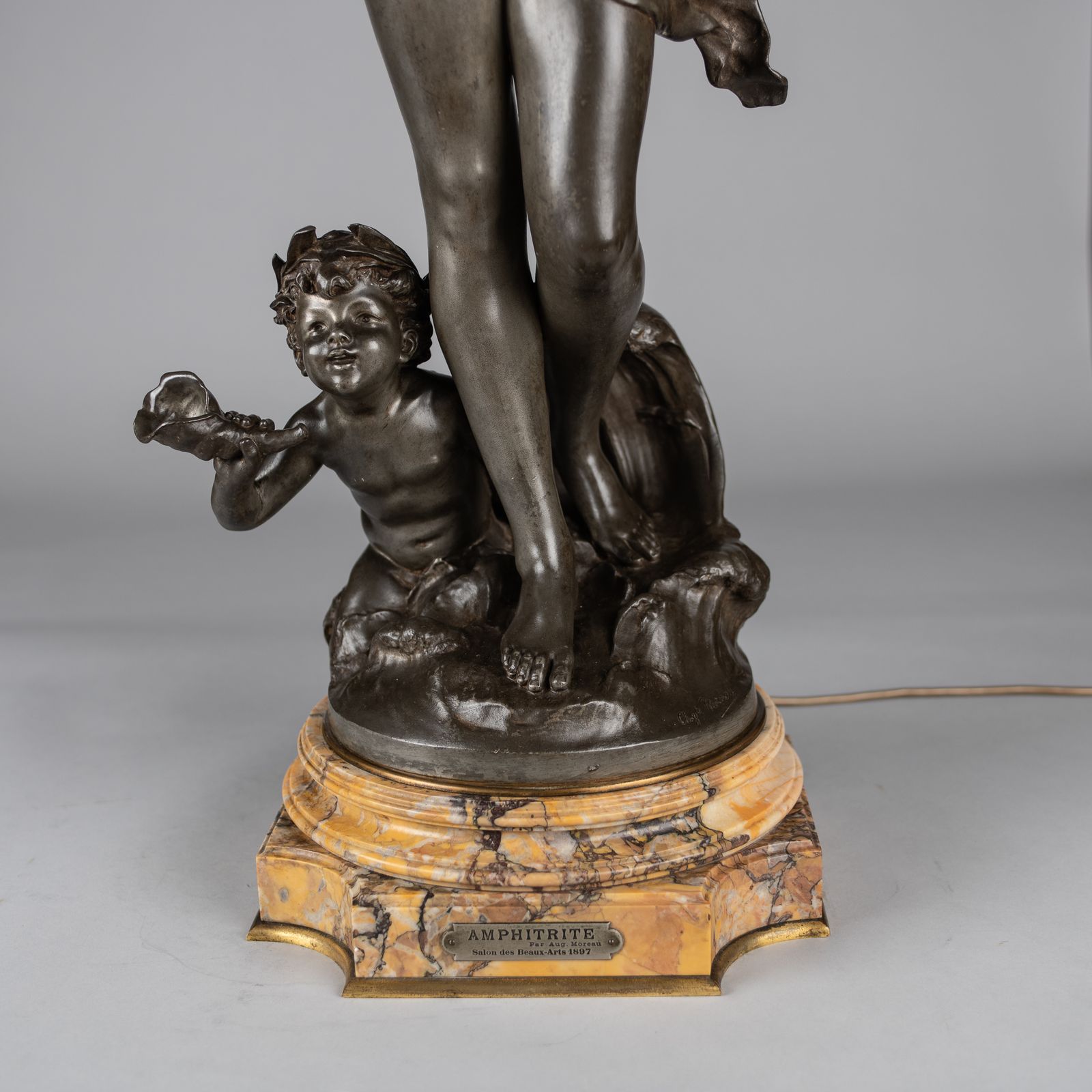 A Stunning 19th Century French Silvered Spelter Figural Lamp Sculpture Signed Auguste Moreau photo furniture