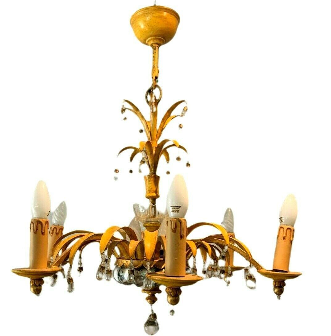 Chandelier In Glass And Patinated Sheet Six Sconces XX Century photo Lighting