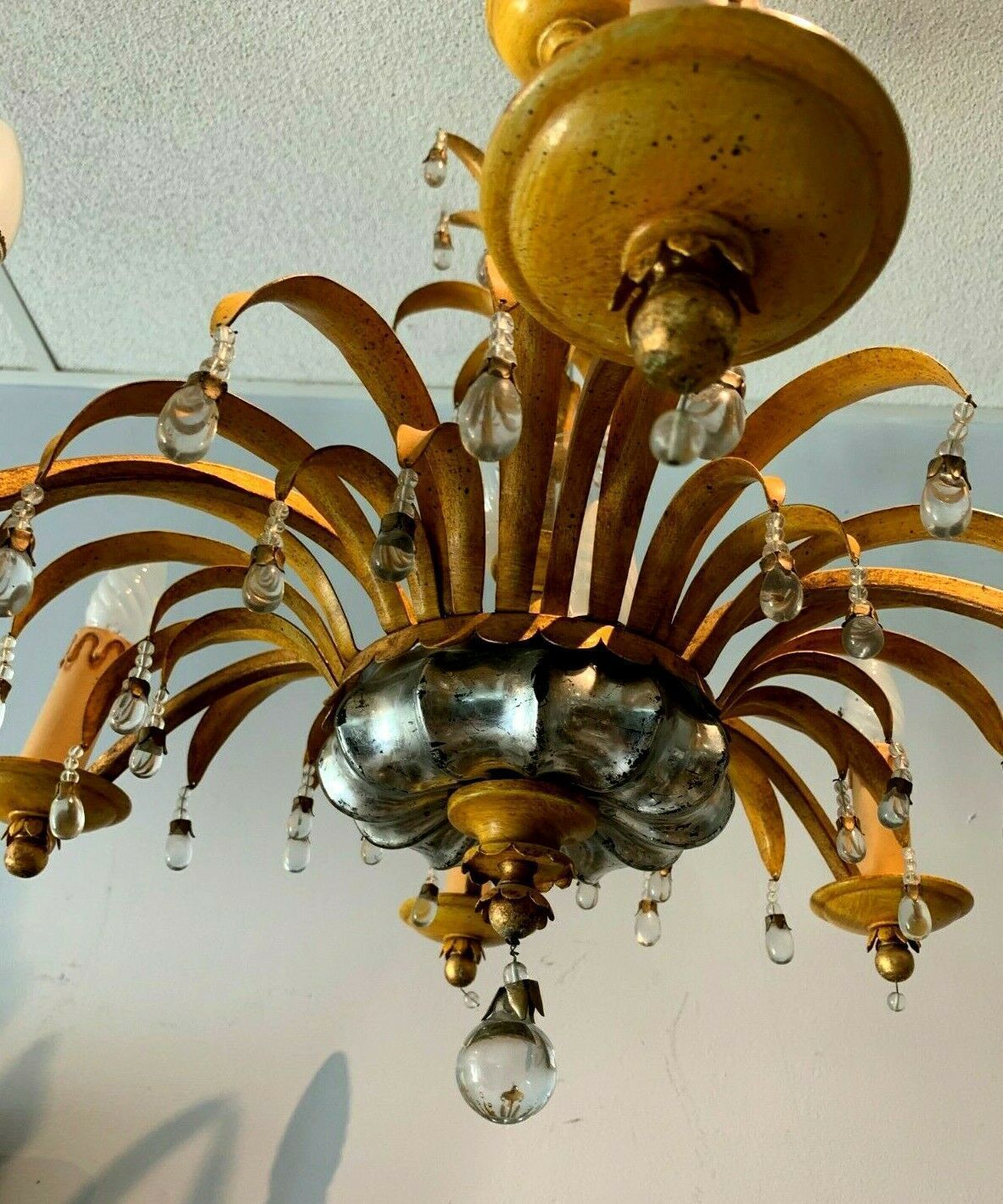 Chandelier In Glass And Patinated Sheet Six Sconces XX Century photo 329.14878