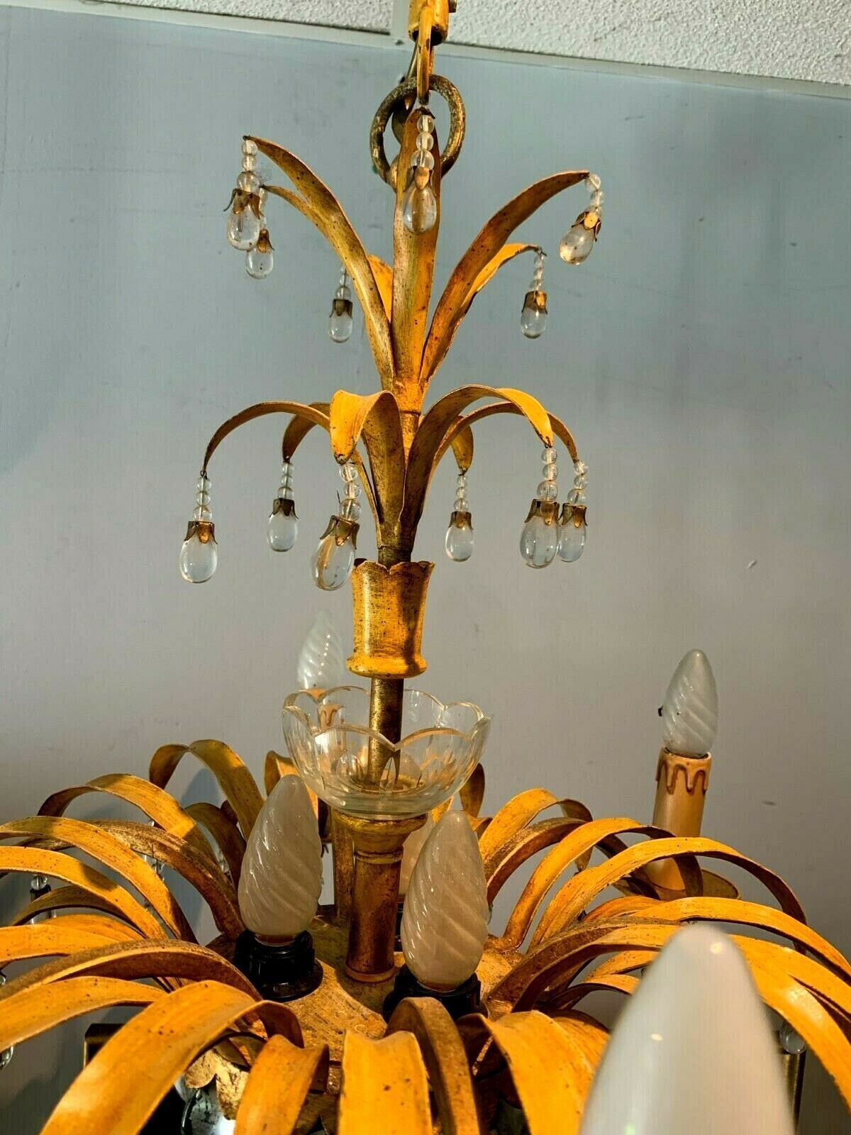 Chandelier In Glass And Patinated Sheet Six Sconces XX Century photo buy