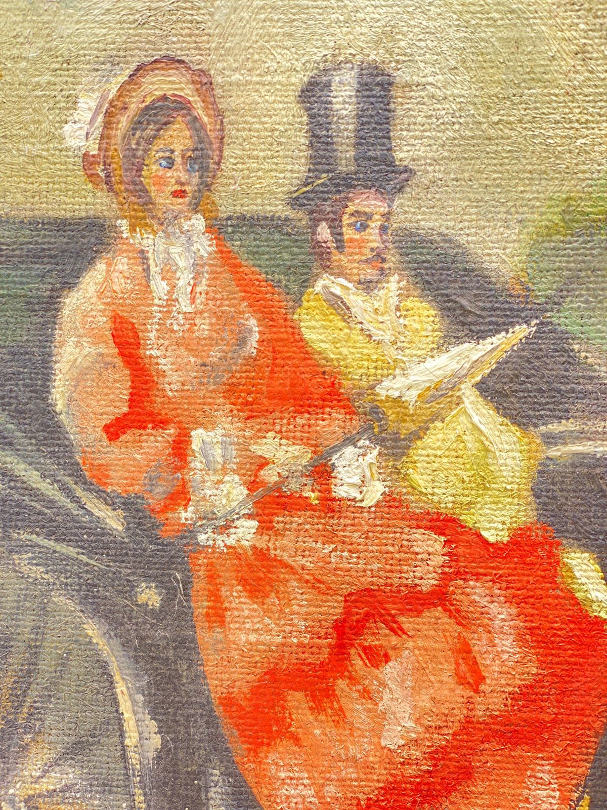 photo furniture Original Oil Painting, A Couple In A Horse Team By French Painter Bousquet