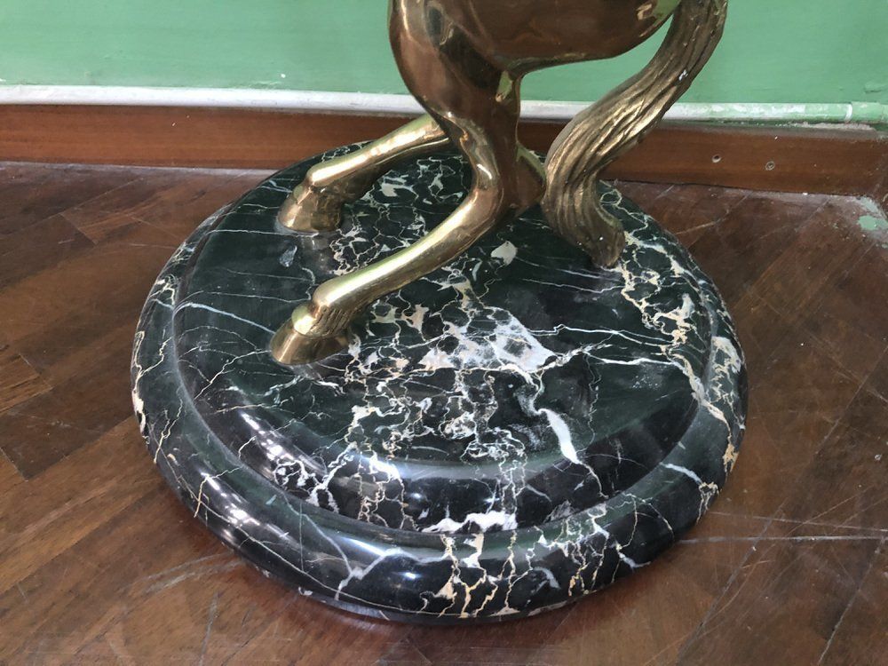 Hollywood Regency Console In Brass, Glass And Marble photo for sale