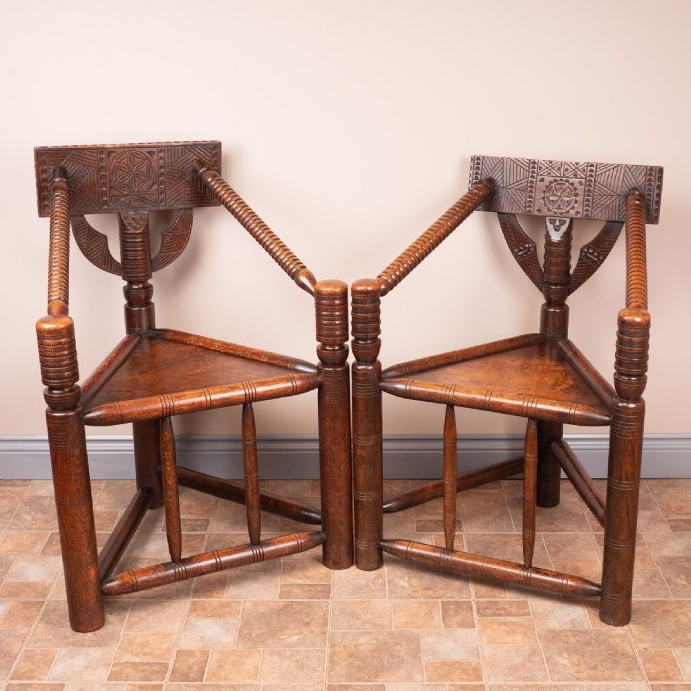 Ladies & Gents Pair Of 19thc 'Old Saxon' Turned Oak Chairs