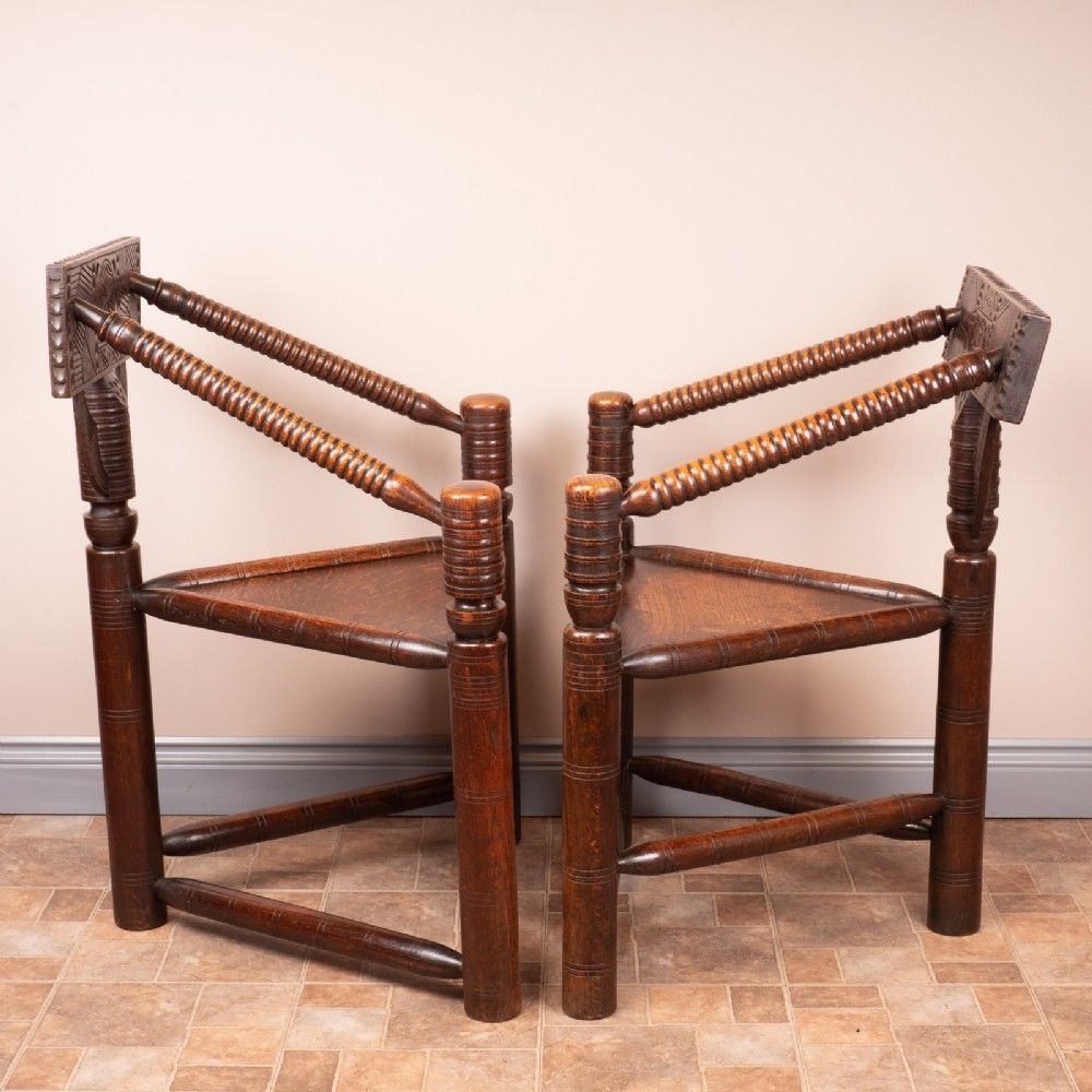 Ladies & Gents Pair Of 19thc 'Old Saxon' Turned Oak Chairs photo 1133.0