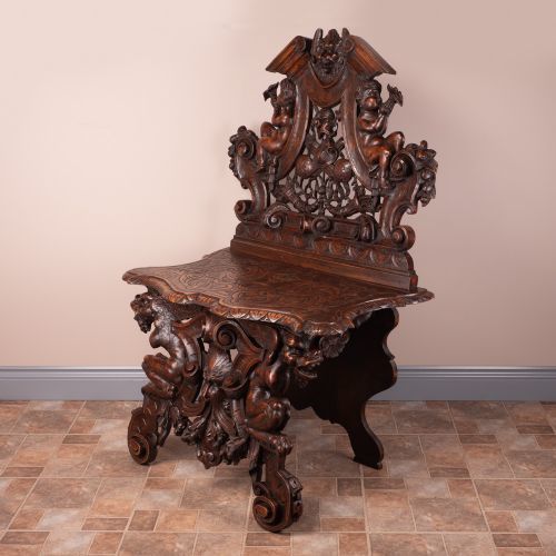 Italian Renaissance Revival Walnut Hall Bench photo 2128.0