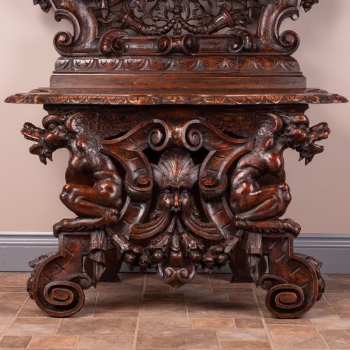 Italian Renaissance Revival Walnut Hall Bench photo vintage