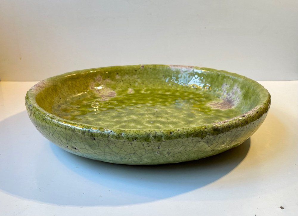 Large Green Stoneware Centerpiece In Raku Crackle Glaze photo vinterior