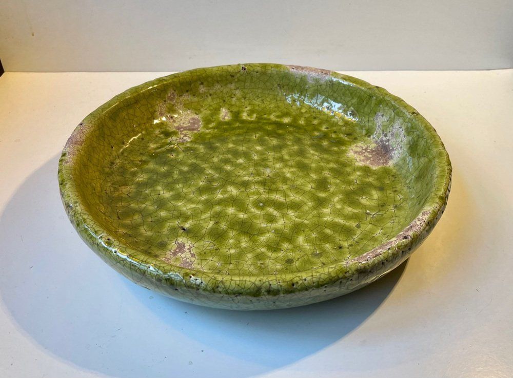 Home Decor Large Green Stoneware Centerpiece In Raku Crackle Glaze photo