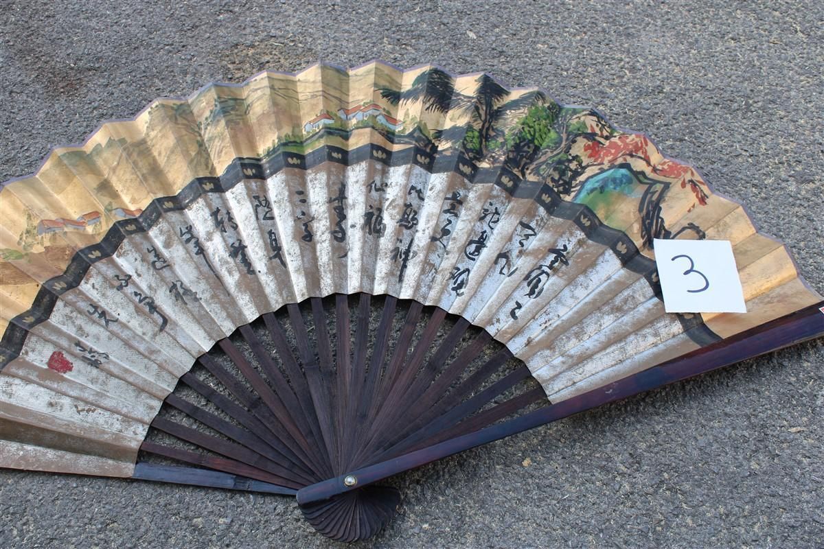 Decorative Mid Century Chinese Fan In Paper Decorated Painted Wooden Structure. photo buy