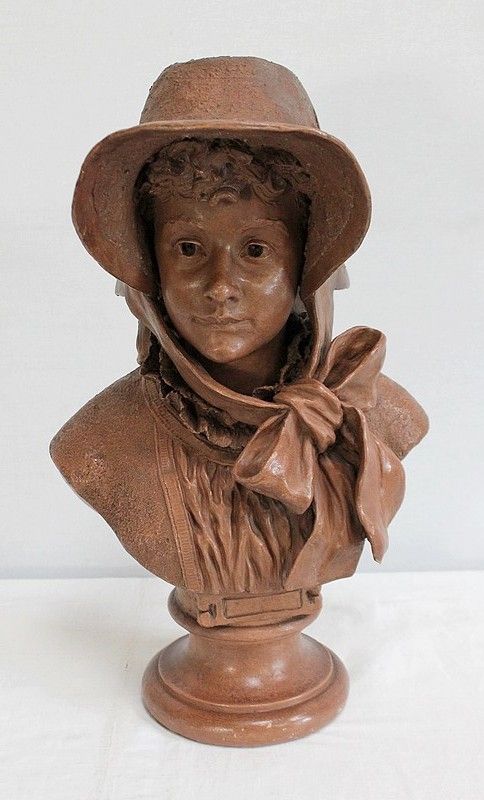 Important Bust Of A Woman In Terracotta, Signed A. Blanc   Period 1900 photo Art