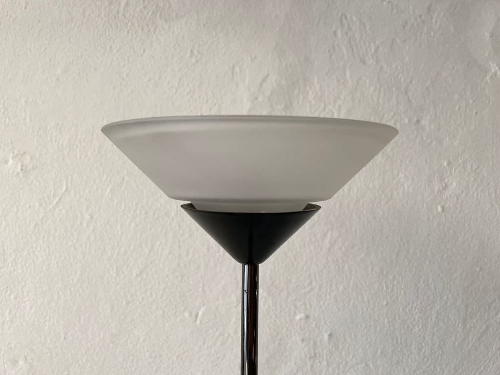 Italian Modern Conical Glass And Black Metal Floor Lamp, 1970s, Italy photo vinterior