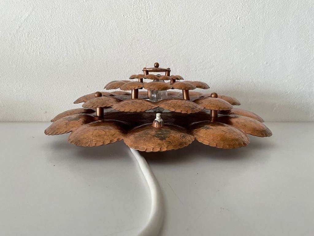 Copper Handcrafted Metal Flower Shaped Single Sconce Or Flush Mount Ceiling, 1950s photo vinterior