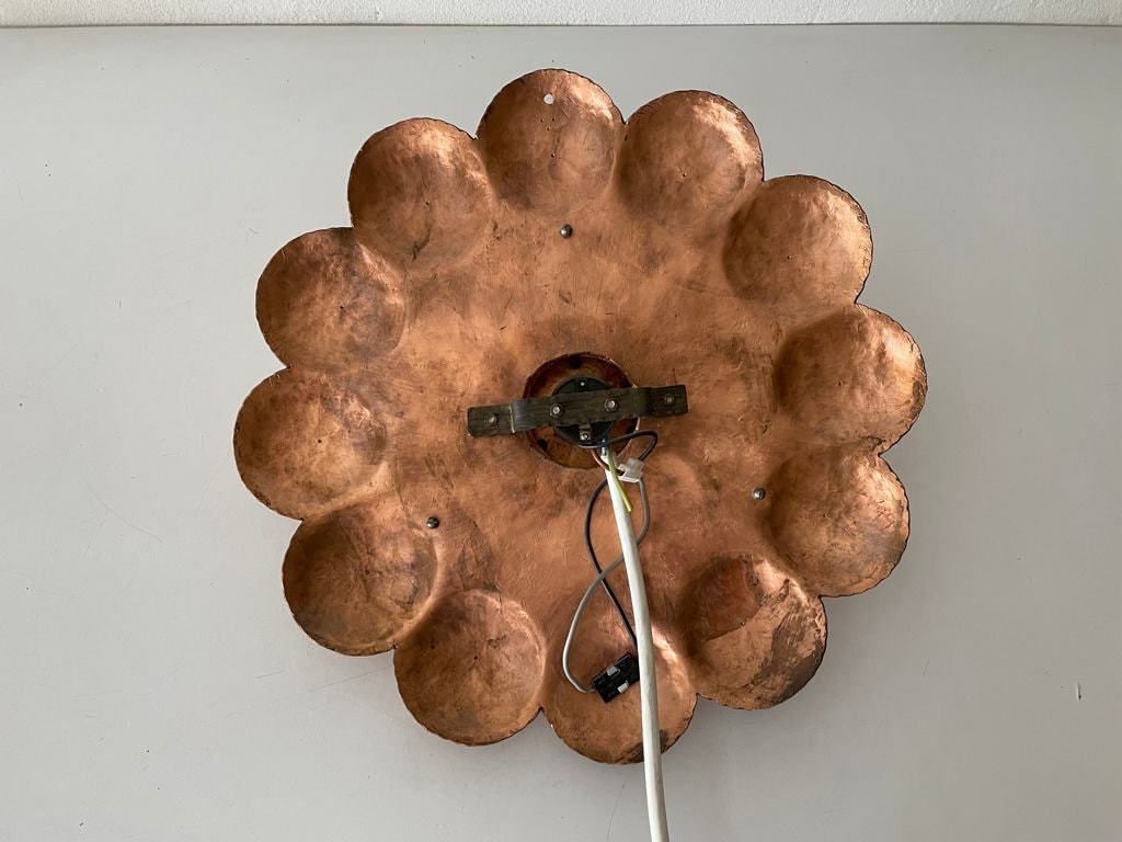 photo for sale Copper Handcrafted Metal Flower Shaped Single Sconce Or Flush Mount Ceiling, 1950s