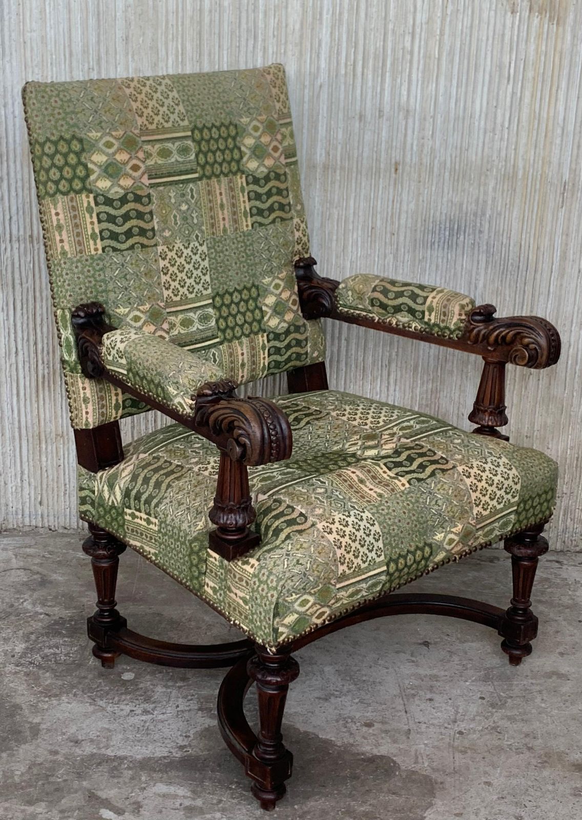Louis XVI Style Spanish Pair Of Carved Walnut Armchairs, 1900s photo buy