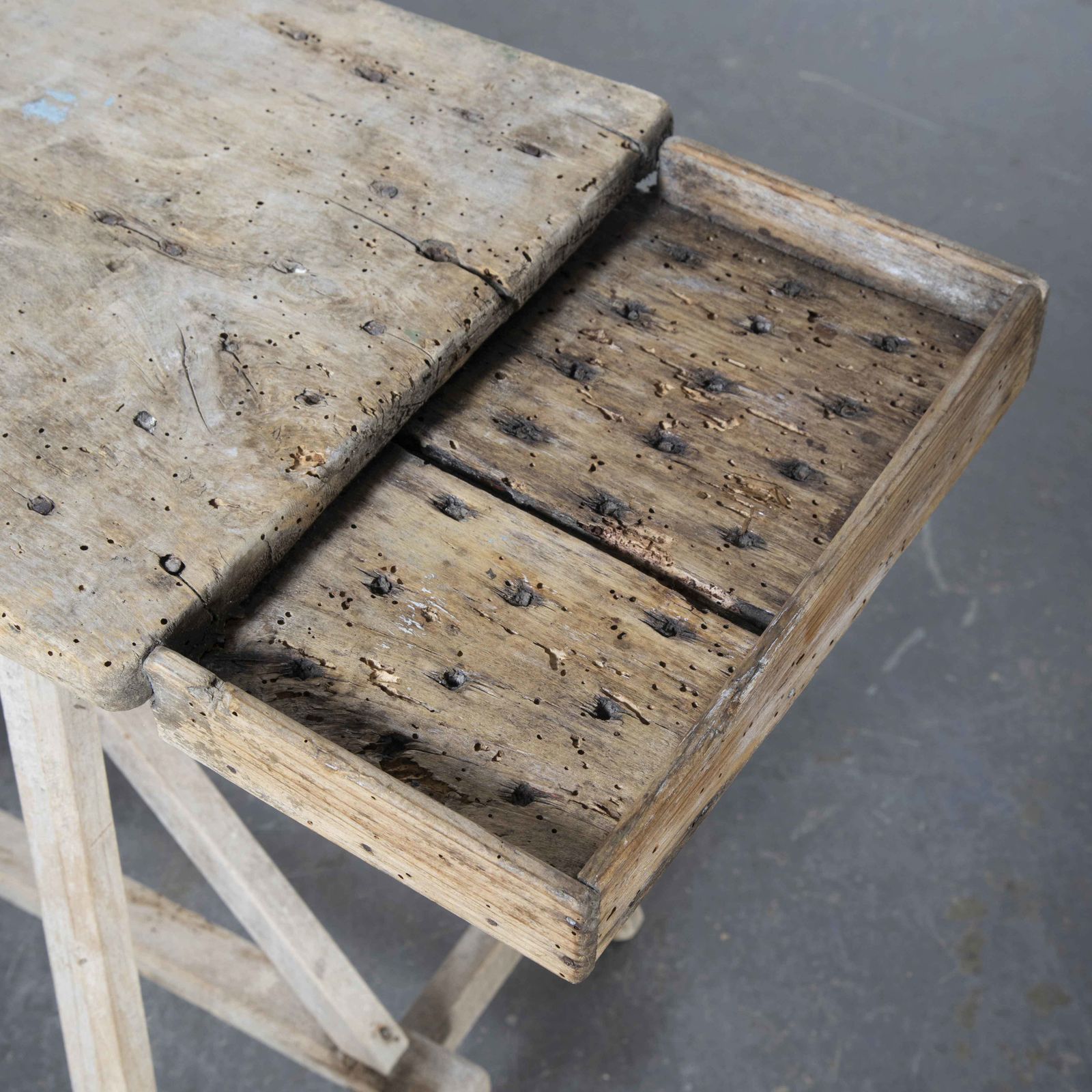 19th Century Original French Washing Table Scrubbed And Bleached Top And Rack photo for sale
