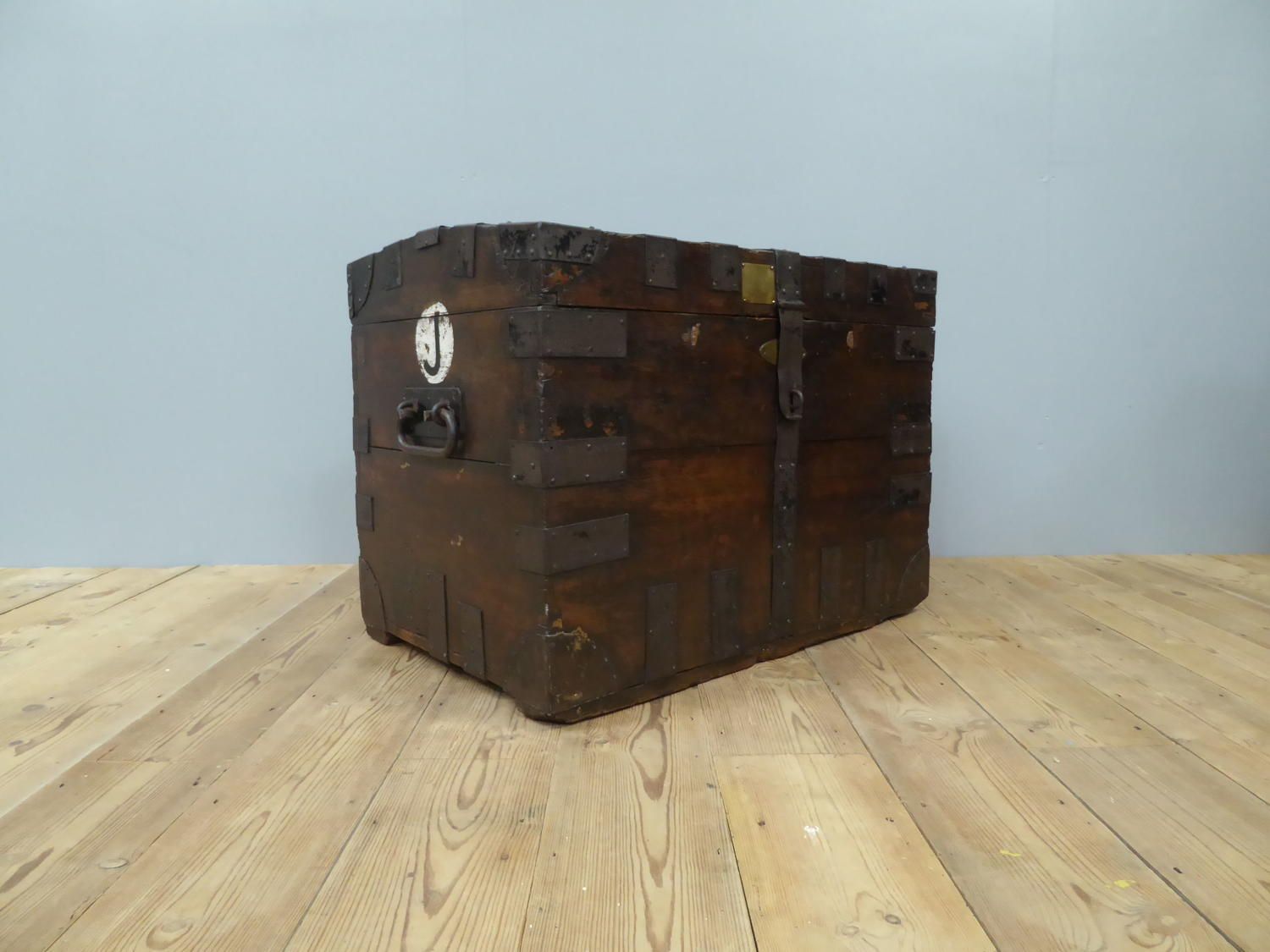 Early 19th C Banded Oak Silver Trunk