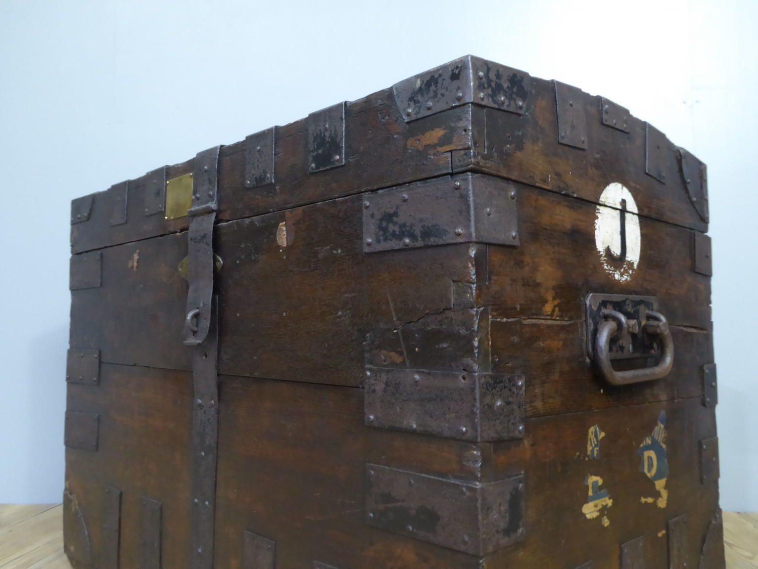 Early 19th C Banded Oak Silver Trunk photo buy