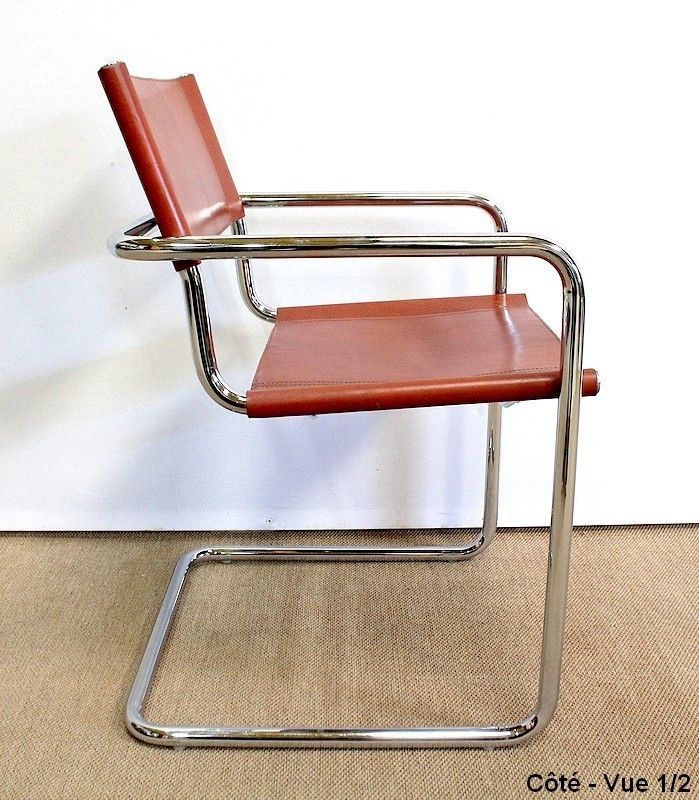 5829.8 Suite Of 4 Leather Armchairs Signed Matteo Grassi   1960s photo