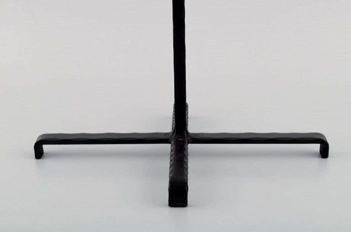 Erik Höglund For Kosta Boda, Large Candle Holder In Cast Iron With Art Glass photo for sale
