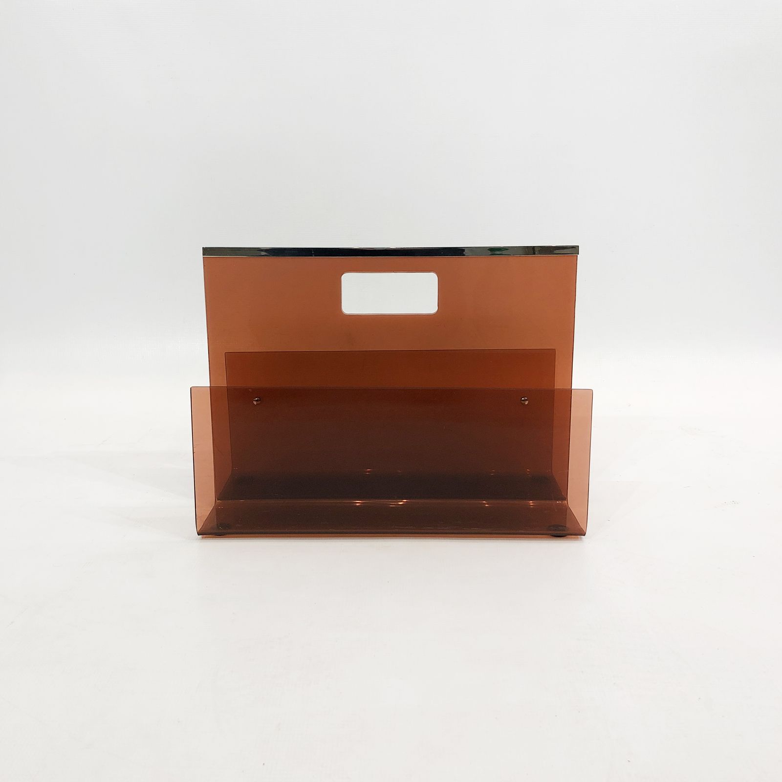 Michel Dumas Smoked Acrylic Magazine Rack 1970s Hollywood Regency Modernism photo for sale