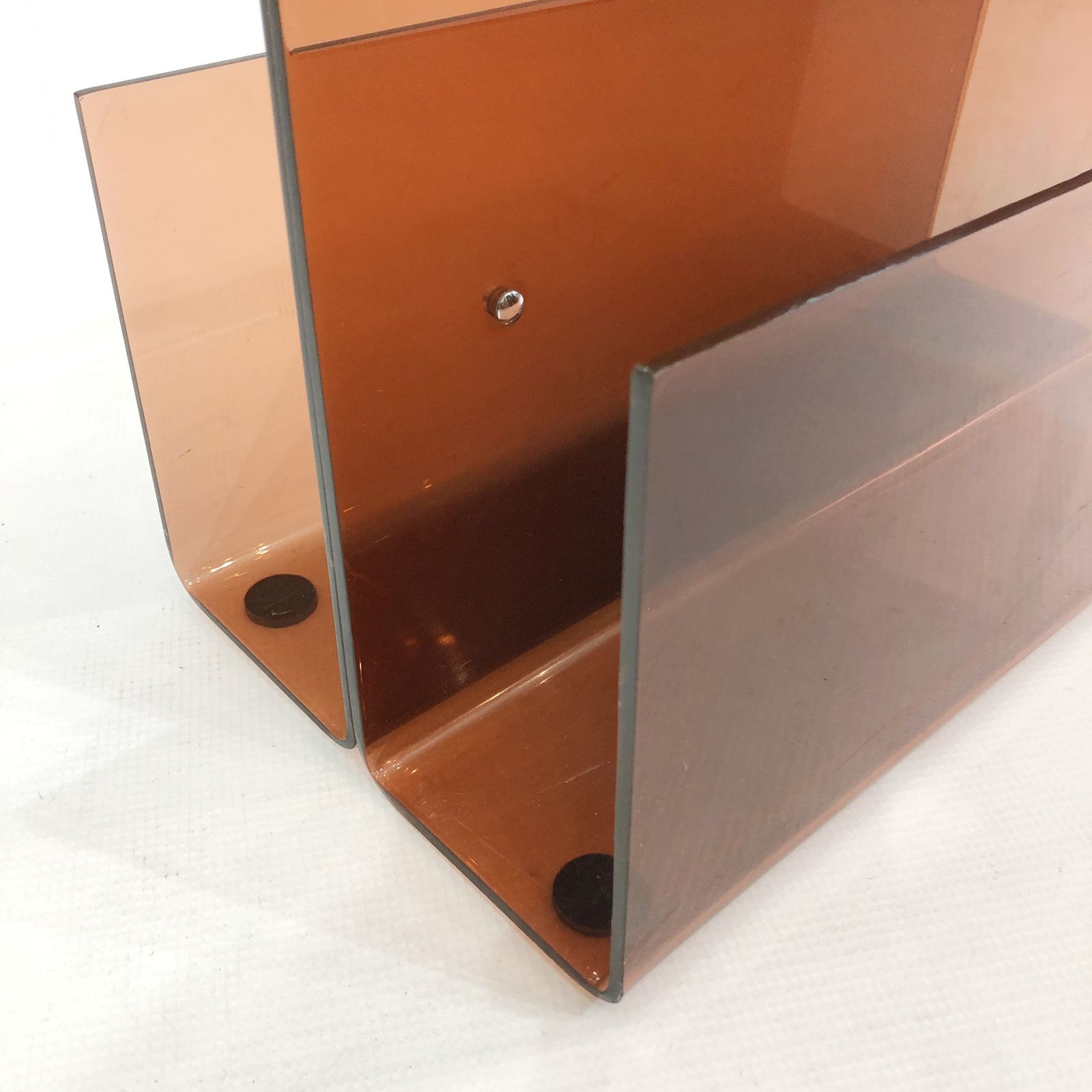 Michel Dumas Smoked Acrylic Magazine Rack 1970s Hollywood Regency Modernism photo vinterior